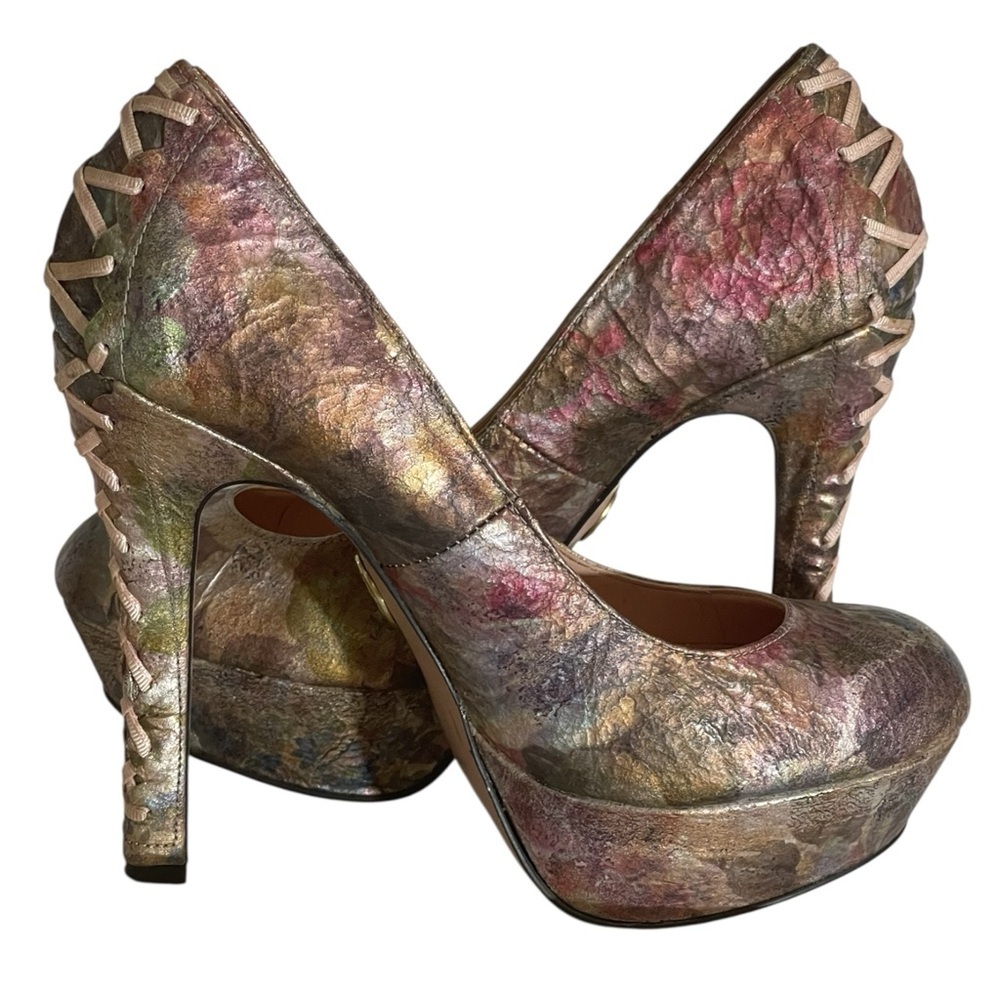 BETSEY JOHNSON DITAN FLORAL CORSET LACE PLATFORMS SZ 8.5 MED